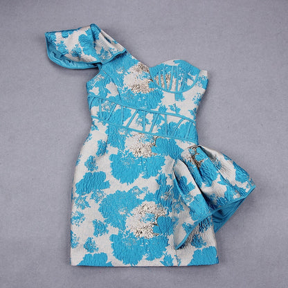 New Women's One Shoulder Jacquard Dress Clothing