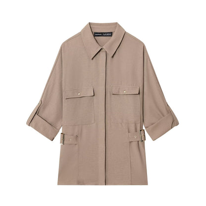 Women's Clothing Side Buckle Safari Shirt + Wide Leg Pants Set