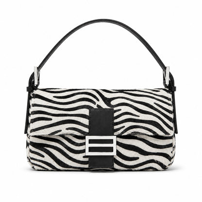 Retro zebra-patterned faux horsehair shoulder bag