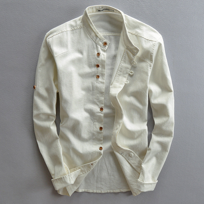 Men's Linen Cotton Stand Collar Casual Shirt