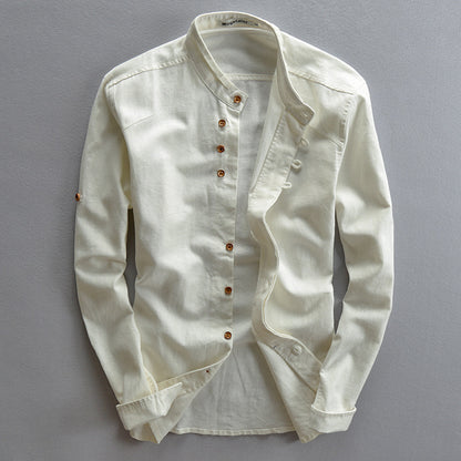 Men's Linen Cotton Stand Collar Casual Shirt
