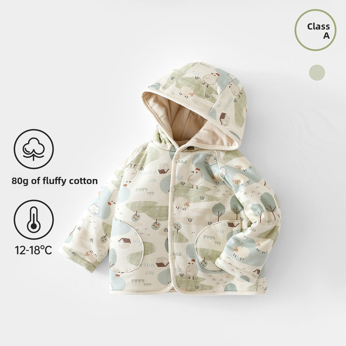 Baby Hooded Jacket 100% Cotton Quilted Warm Cartoon Coat for Toddlers