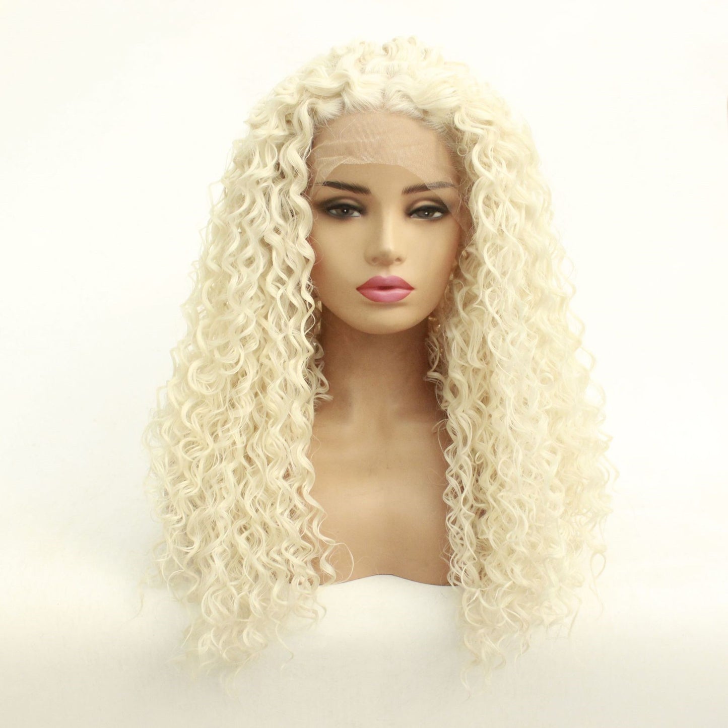 Blond gekrulde synthetische lace wig