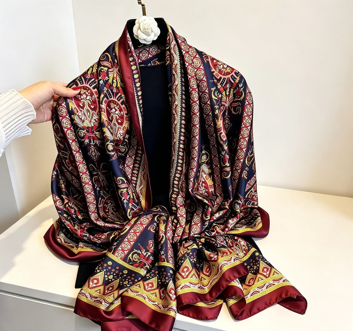 Women's Lijin Satin Scarf Floral Print Shawl