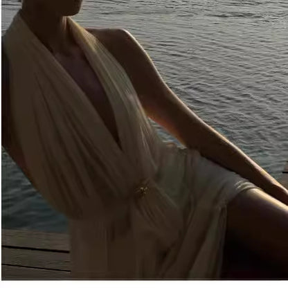 Halter Rugloze V-hals Top En Lange Rok In Vakantie Stijl