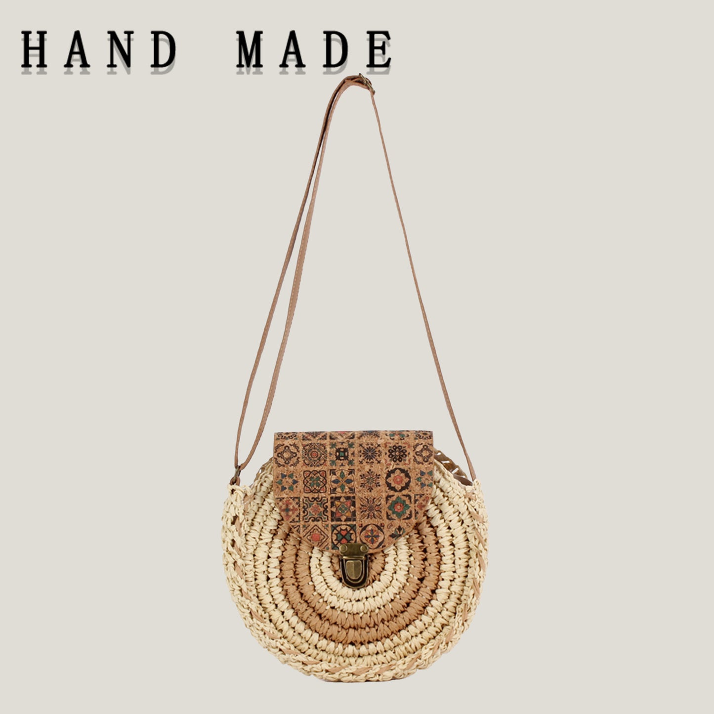 Boheemse geweven ronde crossbodytas