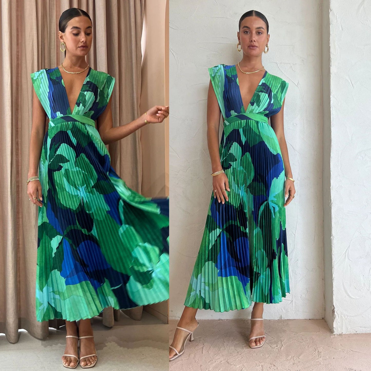 Pleated Sleeveless Casual Dress for Spring and Summer Loose Vacation Women's Dress