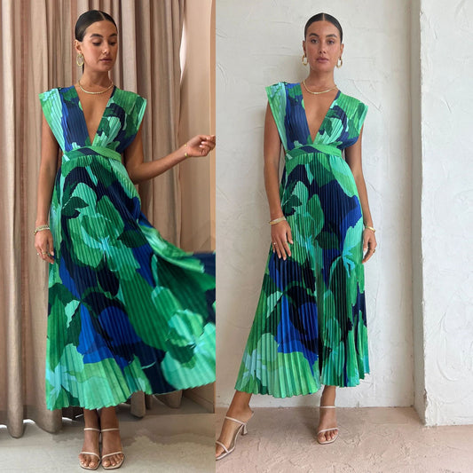 Pleated Sleeveless Casual Dress for Spring and Summer Loose Vacation Women's Dress