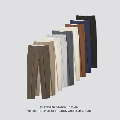 Men's Casual Slim-Fit Cropped Suit Pants with a Straight Cut and Drape Effect