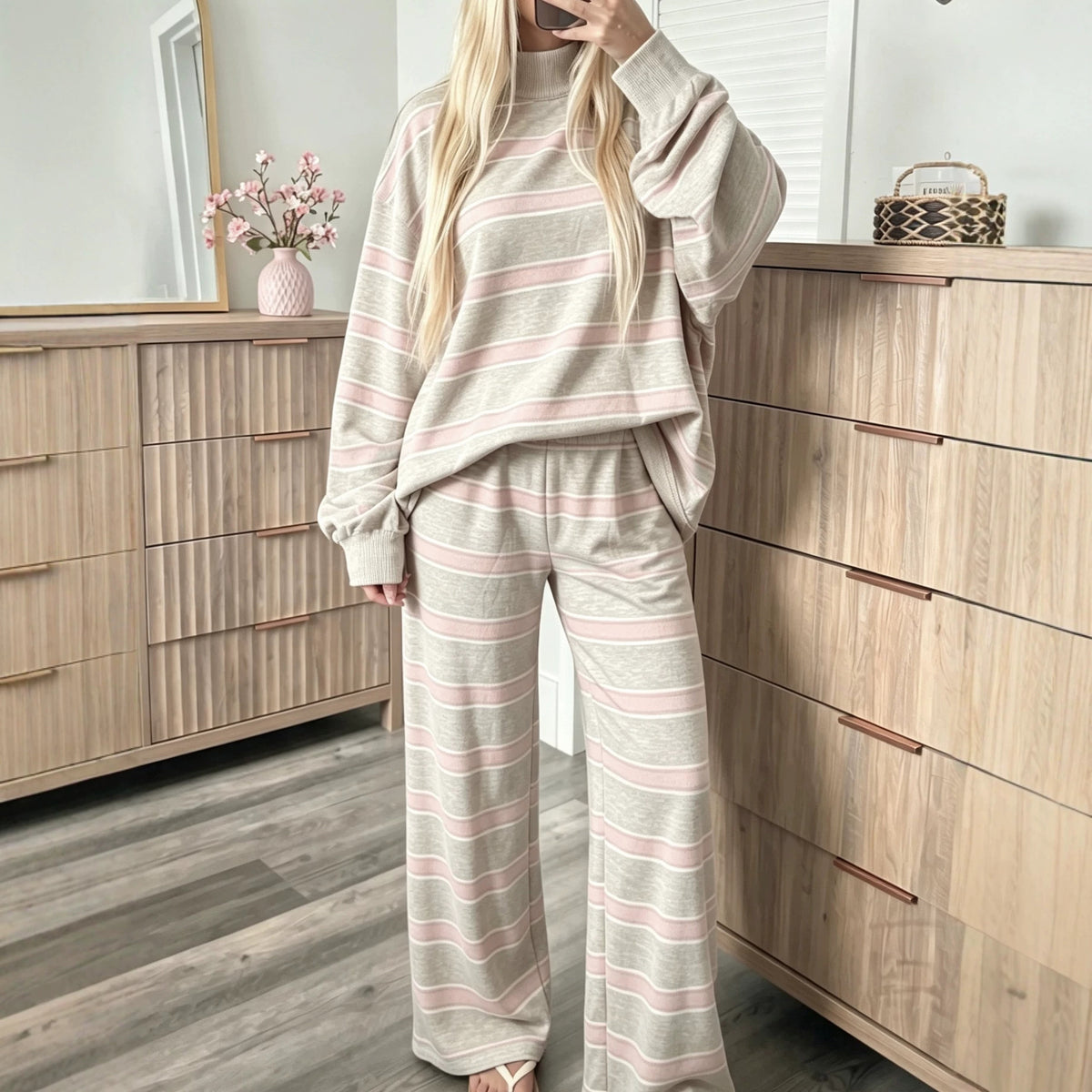 Women's Striped Tracksuit Two-Piece Set Long Sleeve Casual Pants Suit