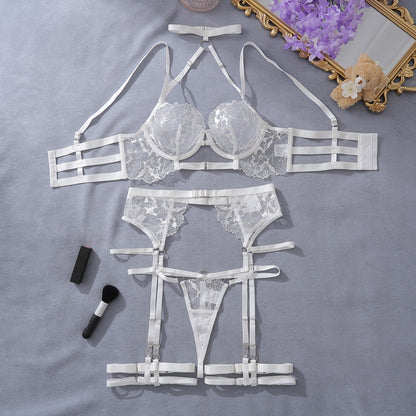 Embroidered Sheer Lingerie Garter Set