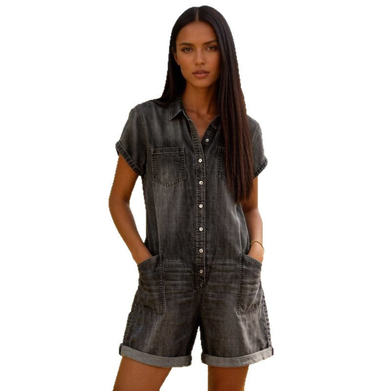 Spijkeroverall met korte mouwen van denim