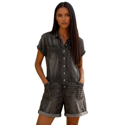 Spijkeroverall met korte mouwen van denim