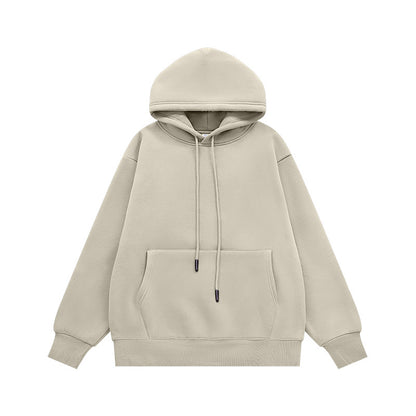 Men Solid Color Fleece Hooded Sweatshirt 350g Heavyweight Pullover