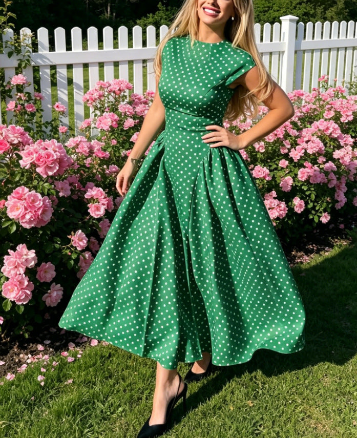 Polka Dot High Waist A-Line Dress
