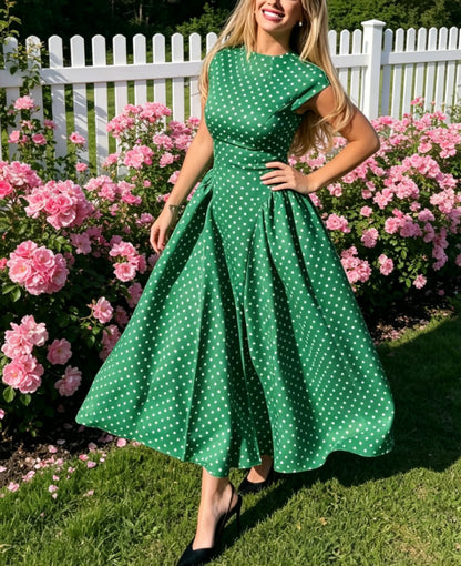 Polka Dot High Waist A-Line Dress