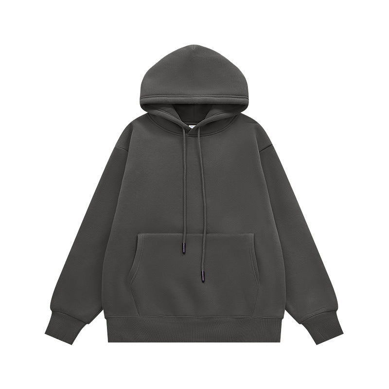 Men Solid Color Fleece Hooded Sweatshirt 350g Heavyweight Pullover