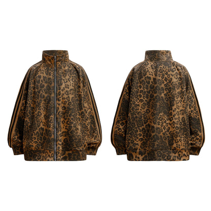 Unisex jack met luipaardprint losvallend model met hoge kraag