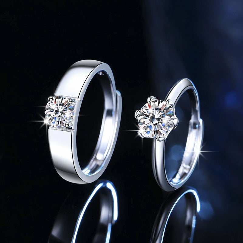 Classic Six-Claw Moissanite Silver Couple Ring