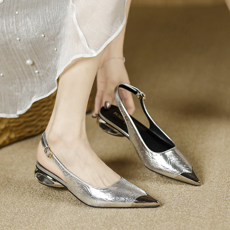 Chunky Heel High Heels for Women, Low-heeled backless sandals