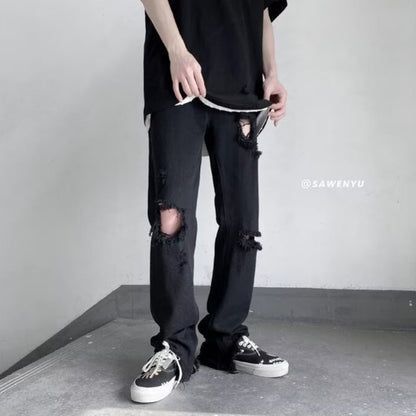 Summer washed and scraped straight beggar pants