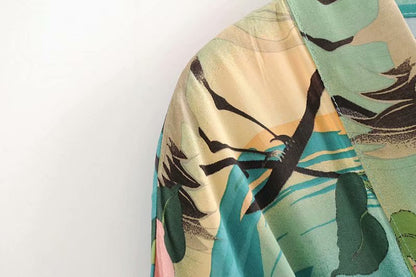 Green Vintage Retro Night Garde Print Boho Maxi Kimono Shirt Sleeve Cardigan Bohemian Long Wrap Blouse Summer Tops Beachwear
