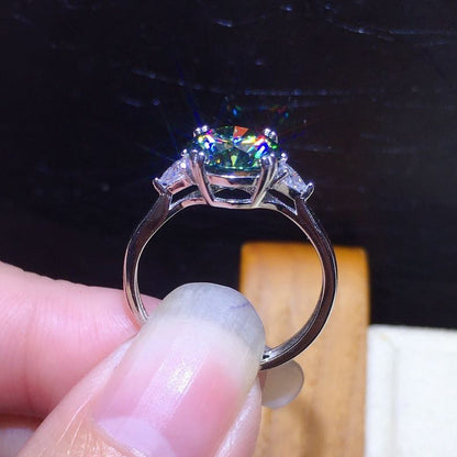 3 karaat PT950 kunstmatige blauwe en groene moissanite ring