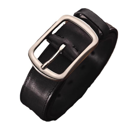 Vintage Cowhide Leather Belt with Steel Buckle