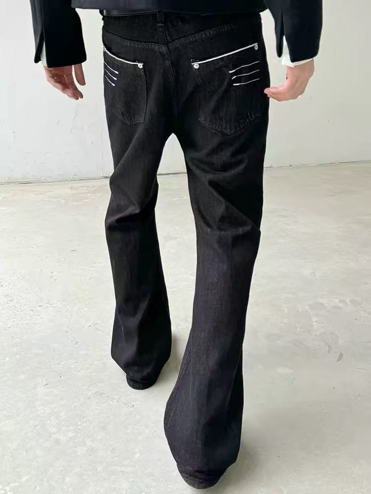 Raw Denim Flared Jeans with Embroidery