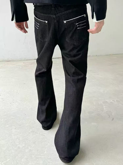 Raw Denim Flared Jeans with Embroidery