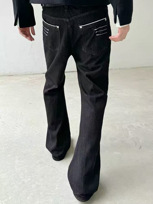 Raw Denim Flared Jeans with Embroidery