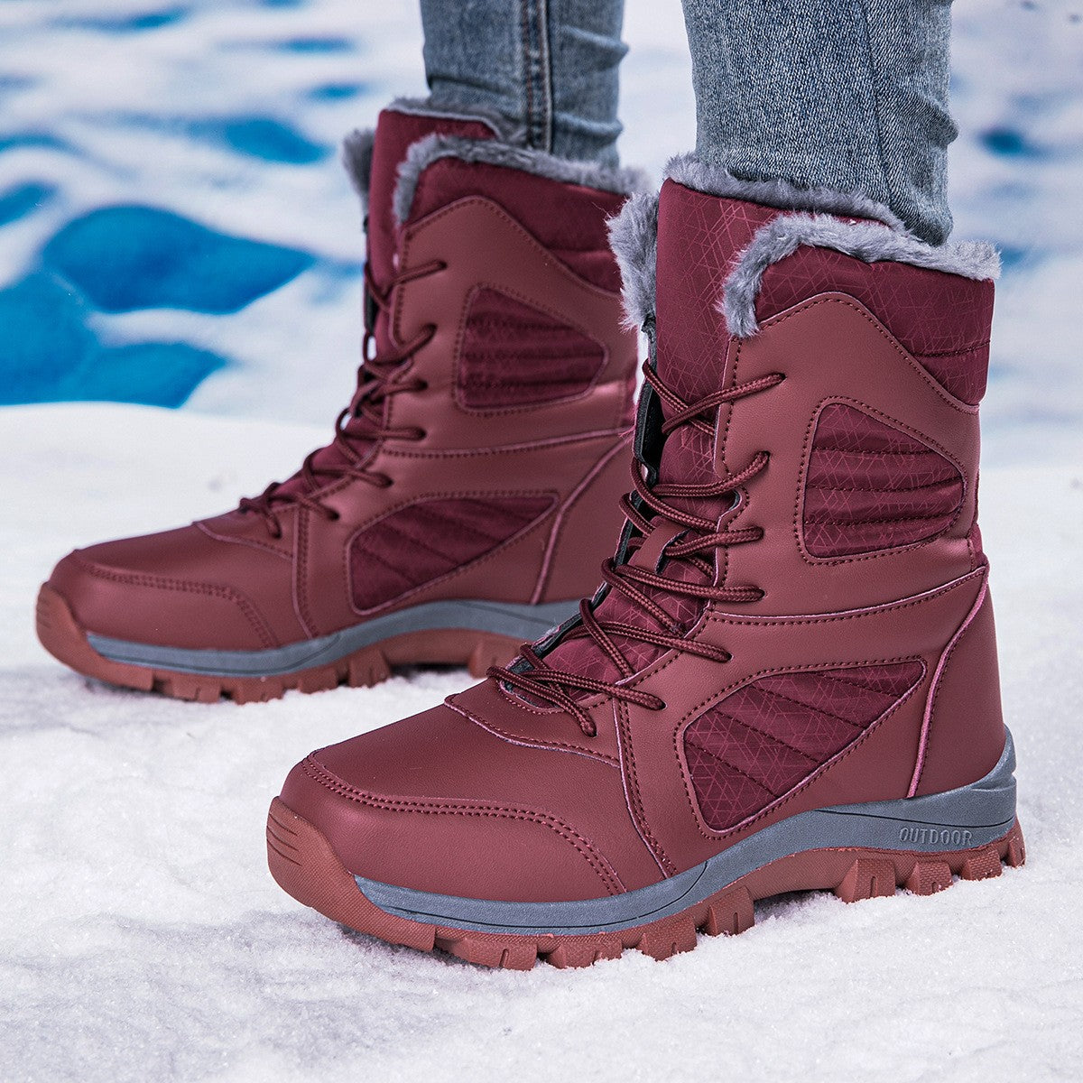 Women Fleece Lined Winter Snow Boots High Top Warm Cotton Shoes