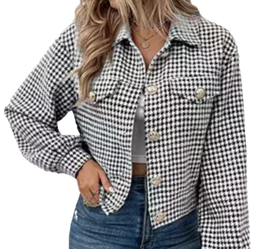 Dames pied-de-poule enkelrijs jacquardjasje met revers