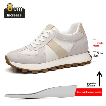 Mens Breathable Height Increasing Sneakers Genuine Cowhide Leisure Shoes