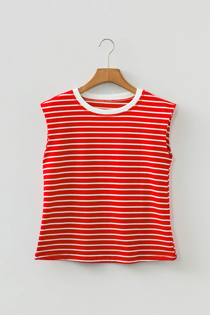 Gestreepte tanktop met ronde hals en losse afwerking