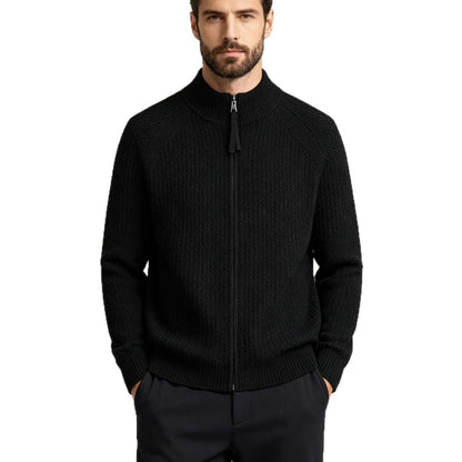 Mens Stand Collar Zip Up Knit Cardigan
