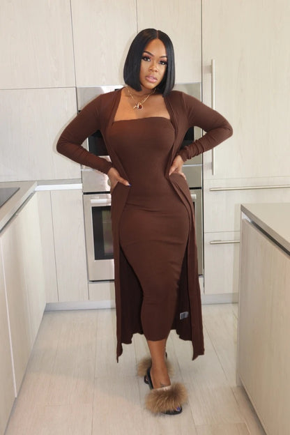 Two piece set of strapless women's dress and jacket