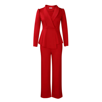 Elegant Women's Office Suit Set with Wide Leg Pants