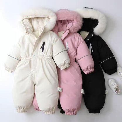 Warm, thickened one-piece ski suit for boys and babies