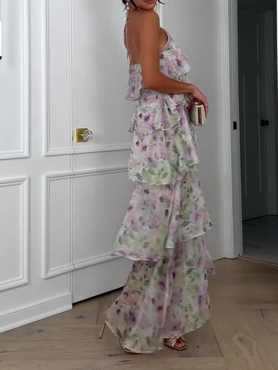 Bloemen halternek mouwloze ruchejurk