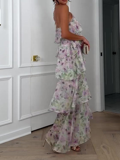 Bloemen halternek mouwloze ruchejurk