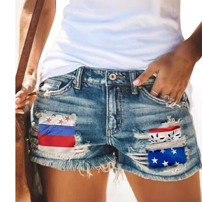 Loose patch casual denim shorts