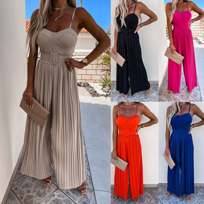 Sexy Strapless Pleated Jumpsuit Spring Summer New Style INS Casual Vacation Multi-color Jumpsuit