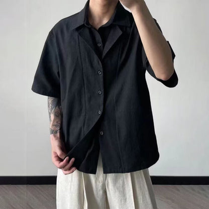 Classic Preppy Style Two-Piece Linen Blend Short Sleeve Shirt