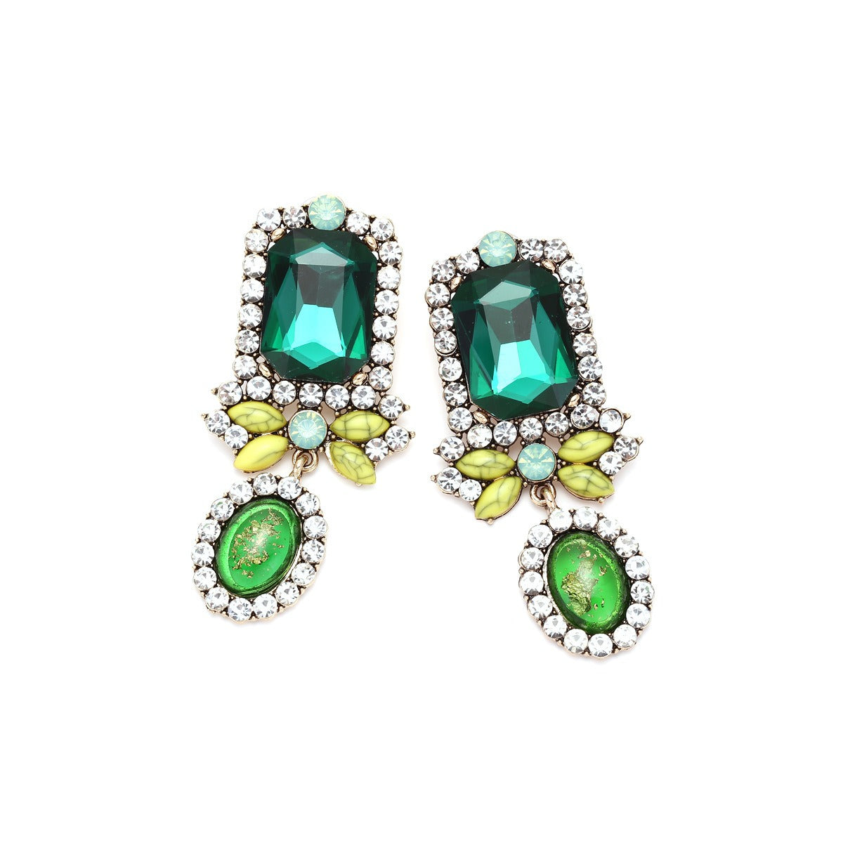 Alloy diamond earrings with personalized geometric shapes and colored diamond earrings