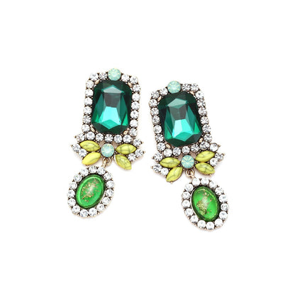Alloy diamond earrings with personalized geometric shapes and colored diamond earrings
