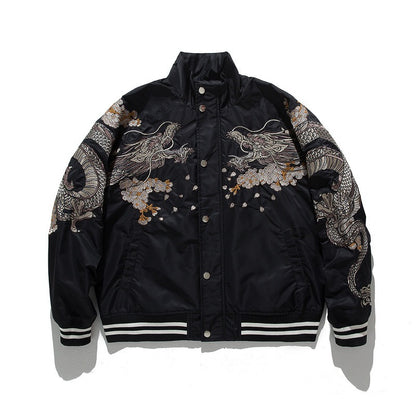 Geborduurde trendy casual herenjack met opstaande kraag en rits-knoopsluiting