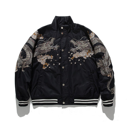 Geborduurde trendy casual herenjack met opstaande kraag en rits-knoopsluiting