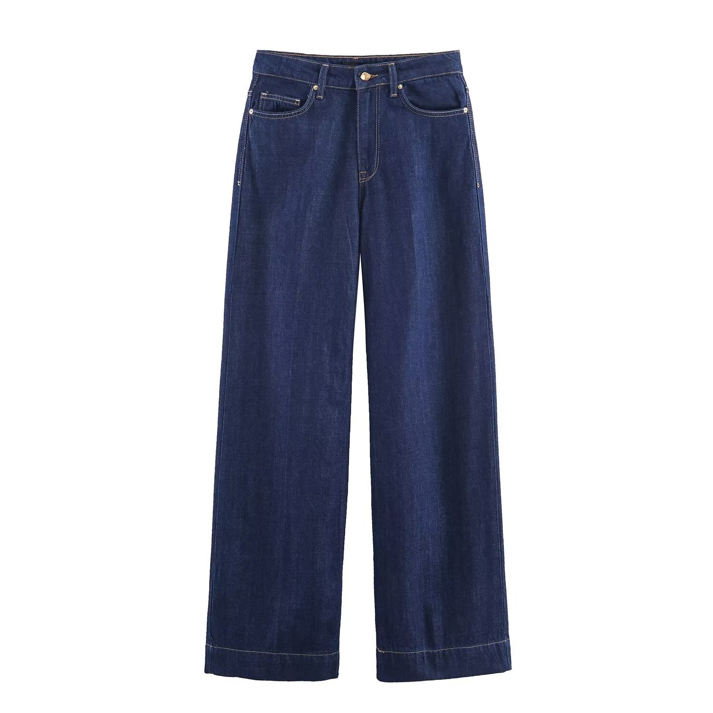 Layered Denim Decorated Shirt with High-Waisted Straight Leg Jeans for Women