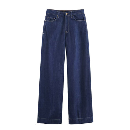Layered Denim Decorated Shirt with High-Waisted Straight Leg Jeans for Women